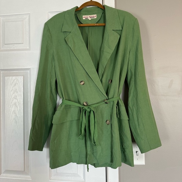 Free People Jackets & Blazers - Free People Olivia Linen Blazer Double Breasted Belted Oversized